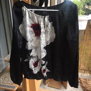 100% Silk White/Black market blouse M